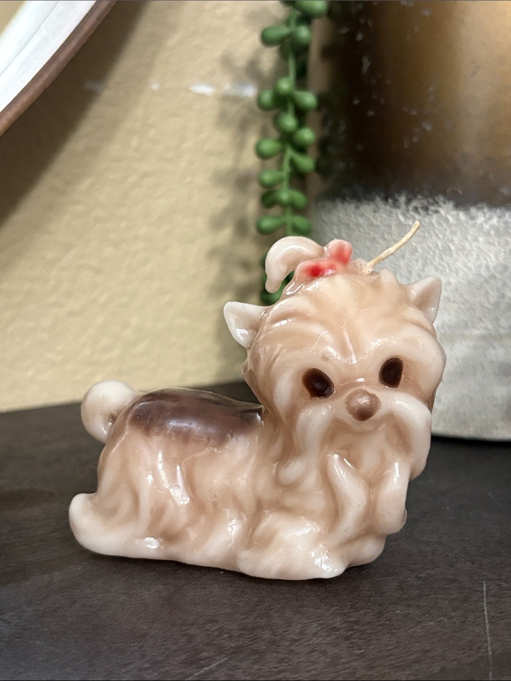 Ceramic Dog Figurine Candle - Cream and Brown Decorative Accent
